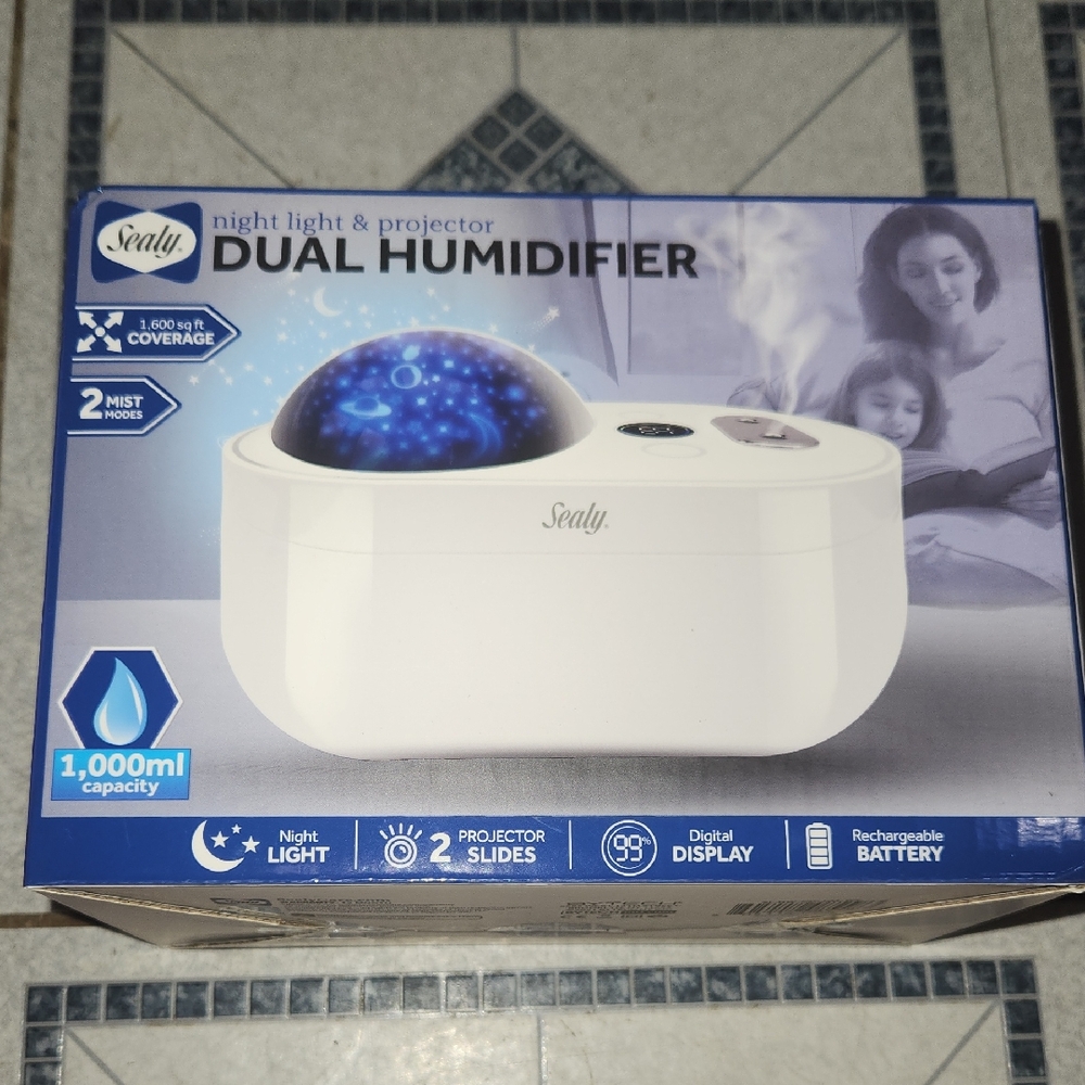Sealy White Dual Humidifier with Night Light and Projector